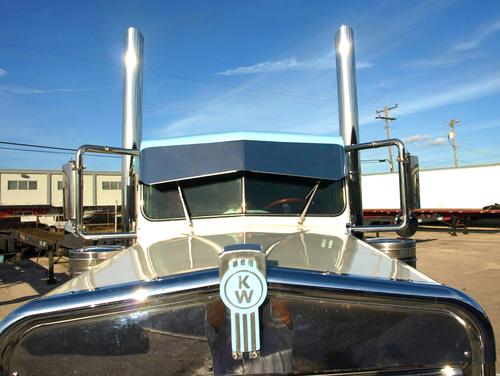 12" Reduced to 9" Stainless Steel Bowtie Visor Flat Windshield with Cab Mounted Mirror Brackets fits Kenworth T800, T600, T400, T300, W900B, W900L