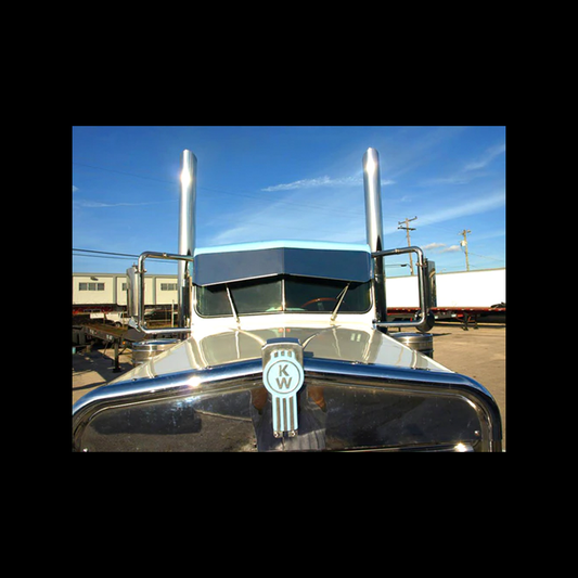 12" Reduced to 9" Stainless Steel Bowtie Visor Flat Windshield with Cab Mounted Mirror Brackets fits Kenworth T800, T600, T400, T300, W900B, W900L