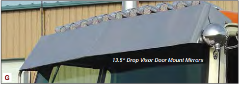 13.5” Drop Visor Flat Top With 5 Brackets Door Mounted Mirrors 1997 & Newer fits Western Star 4900 Series