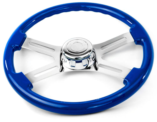 16” BLUE WOOD STEERING WHEEL WITH 4 CHROME SPOKES