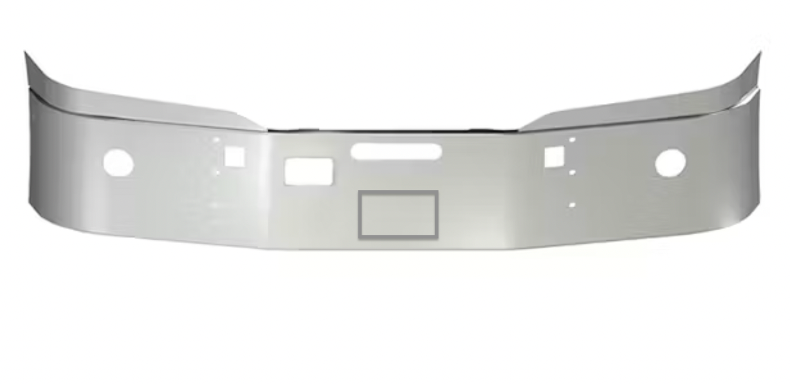 16" Chrome Bumper Kenworth T680 New Generation Set Back Axle 2021 & Newer Tow pins, radar, fog lights and license plate cutout