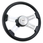 16" Classic Black - 16" Wood Rim, Chrome 4-Spoke w/Slot Cut Outs Steering Wheel, Black Bezel, Chrome Horn Button-Logo