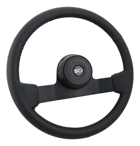 16" Eagle Black Leather Steering Wheel 2-Spoke, Black Textured Bezel, Black Horn Button