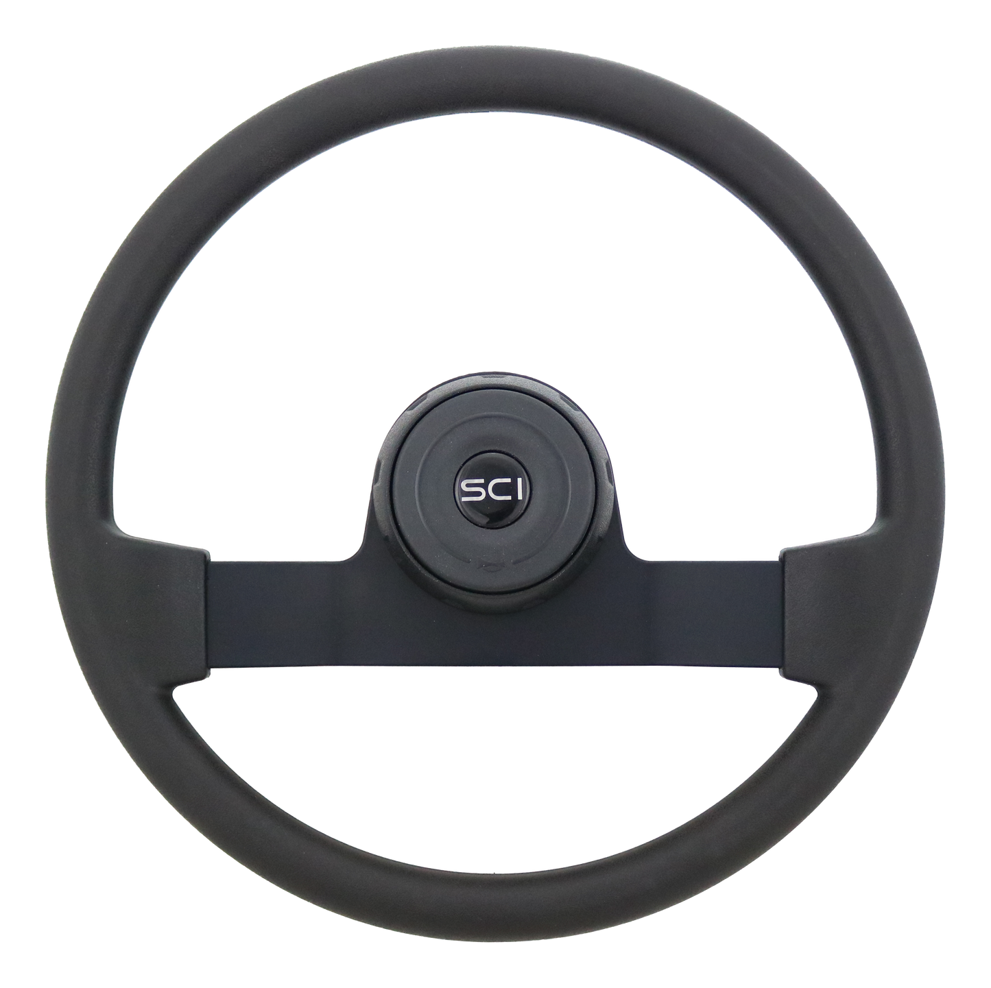 16" Steering Wheel Polyurethane Rim, Black Powder Coated 2-Spoke, Black Textured Bezel, Black Horn Button