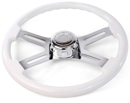 16” WHITE WOOD STEERING WHEEL WITH 4 CHROME SPOKES