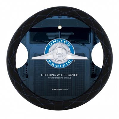 18" Black Diamond Stitched Leather Steering Wheel Cover - Blue