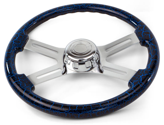 18″ BLUE LIGHTNING DESIGN WOOD STEERING WHEEL