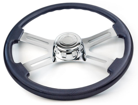 18” CARBON FIBER WOOD STEERING WHEEL WITH 4 CHROME SPOKES