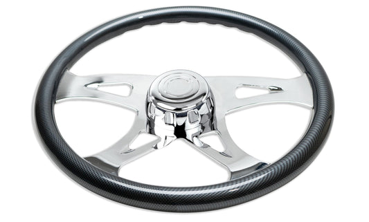 18” CARBON FIBER WOOD STEERING WHEEL WITH CHROME VIBRANT DESIGN SPOKES