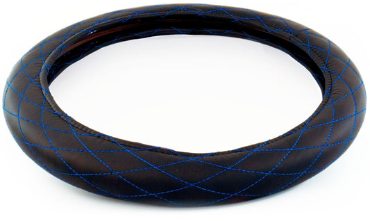 18″ DIAMOND CUSHION STEERING WHEEL COVER BLACK W/ BLUE STITCHING