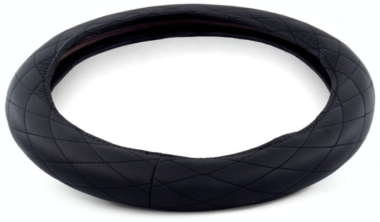 18″ DIAMOND CUSHION STEERING WHEEL COVER BLACK W/ BLACK STITCHING
