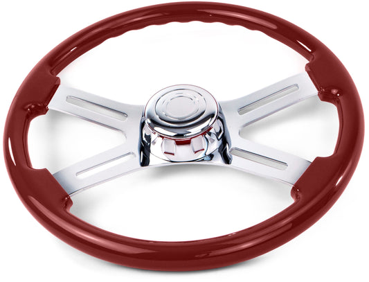 18” MAROON WOOD STEERING WHEEL WITH 4 CHROME SPOKES