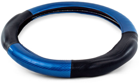 18″ MEMORY FOAM CARBON FIBER STYLE STEERING WHEEL COVER – BLUE