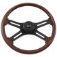 18" "Midnight Mahogany" Steering Wheel Matte Black 4-Spoke w/Slot Cut Outs, Matte Black Bezel, Matte Black HB