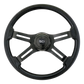 18" Phantom Steering Wheel Painted Wood Rim, Black Chrome 4-Spoke w/Slot Cut Outs, Black Chrome Bezel, Black Chrome Horn Button w/Black SCI Logo