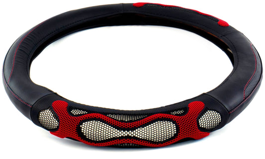 18″ RUBBER WAVES ANTI-SLIP STEERING WHEEL COVER – RED