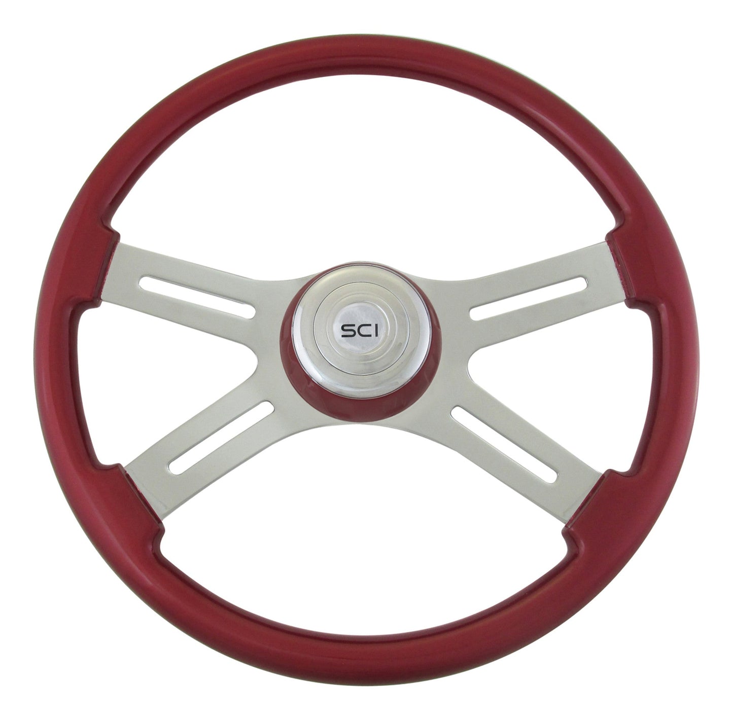 18" Steering Wheel Classic Red Wood 4-Spoke with Matching Bezel