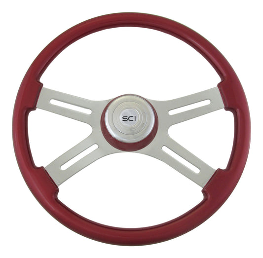 18" Steering Wheel Classic Red Wood 4-Spoke with Matching Bezel