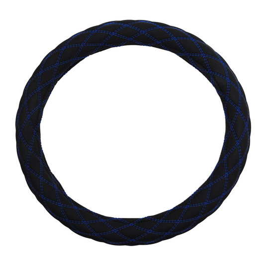 18" Steering Wheel Cover - Phantom Black with Blue Stitch