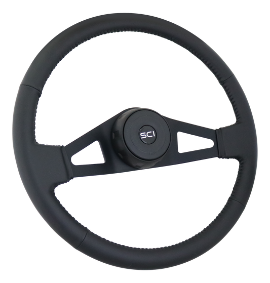 18" Steering Wheel Jupiter Black Leather Rim, Black 2-Spoke w/Triangle Cut Outs,