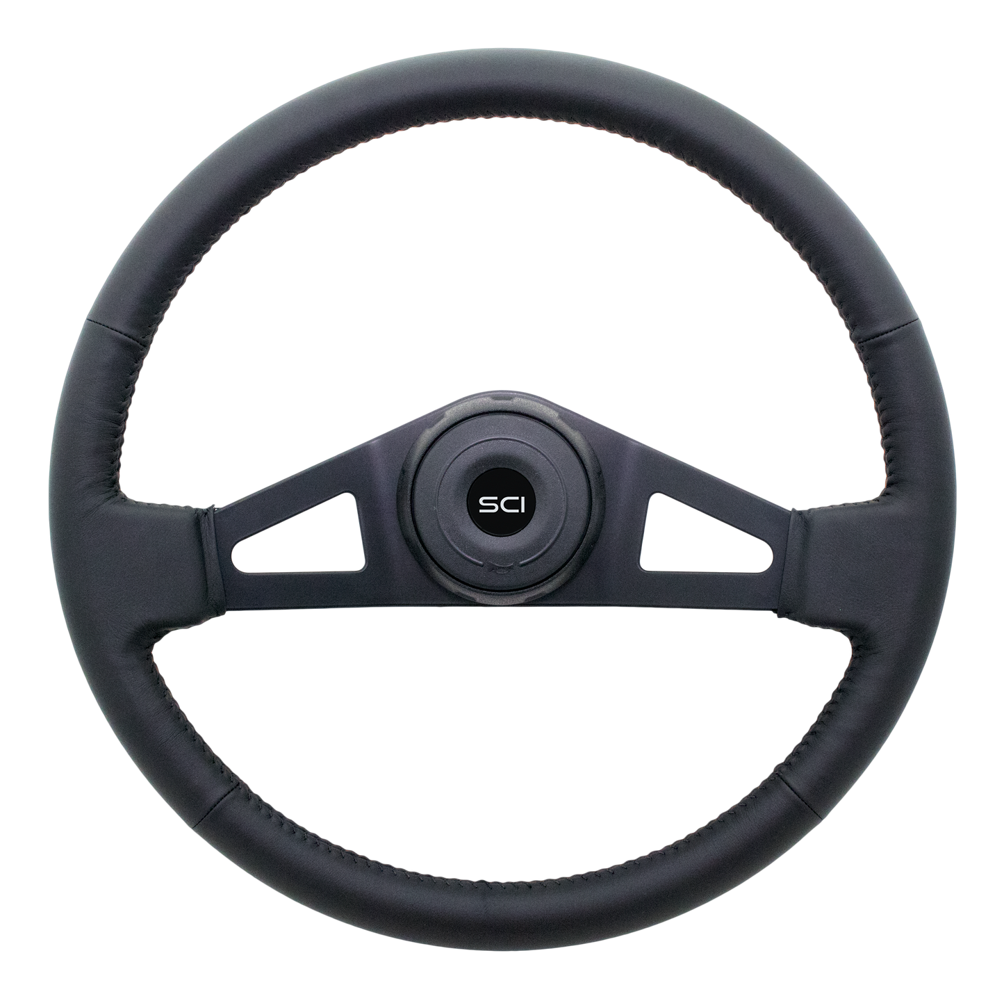 18" Steering Wheel Jupiter Black Leather Rim, Black 2-Spoke w/Triangle Cut Outs,