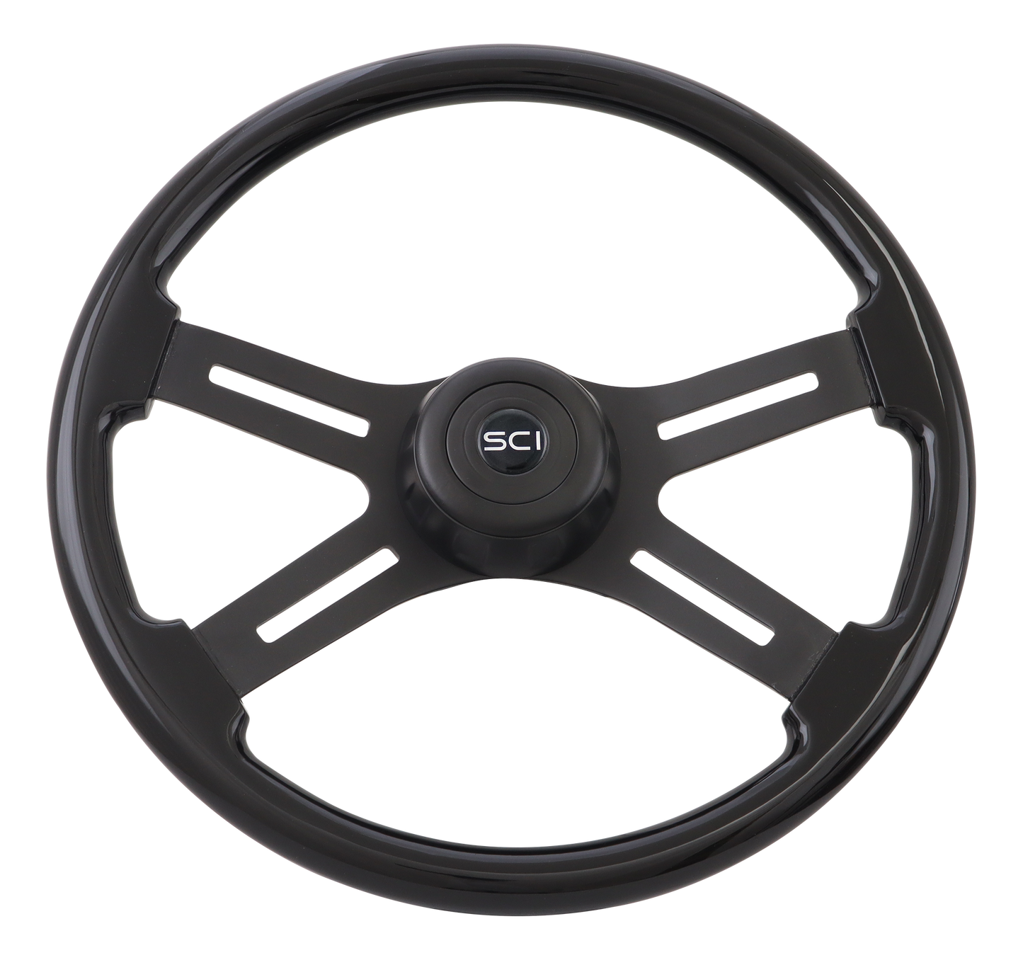 18" Steering Wheel Midnight Black - Black Rim, Matte Black 4-Spoke w/Slot Cut Outs, Matte Black Bezel, Matte Black HB