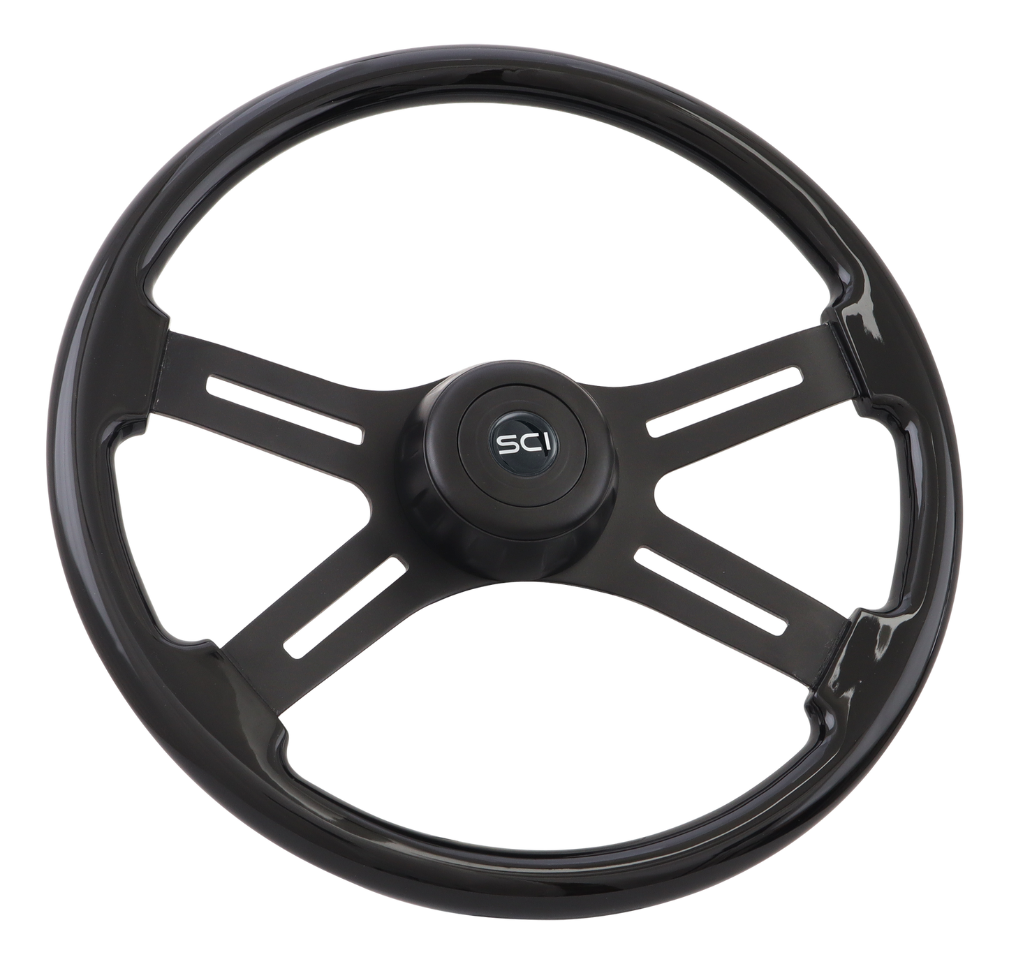 18" Steering Wheel Midnight Black - Black Rim, Matte Black 4-Spoke w/Slot Cut Outs, Matte Black Bezel, Matte Black HB