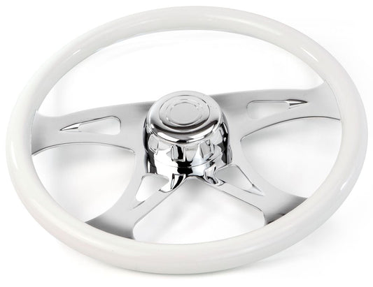 18” WHITE WOOD STEERING WHEEL WITH CHROME VIBRANT DESIGN SPOKES