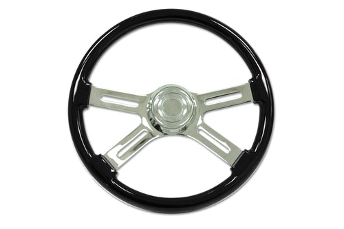 18" Wood Steering Wheel - 4 Spoke Classic (BLACK)