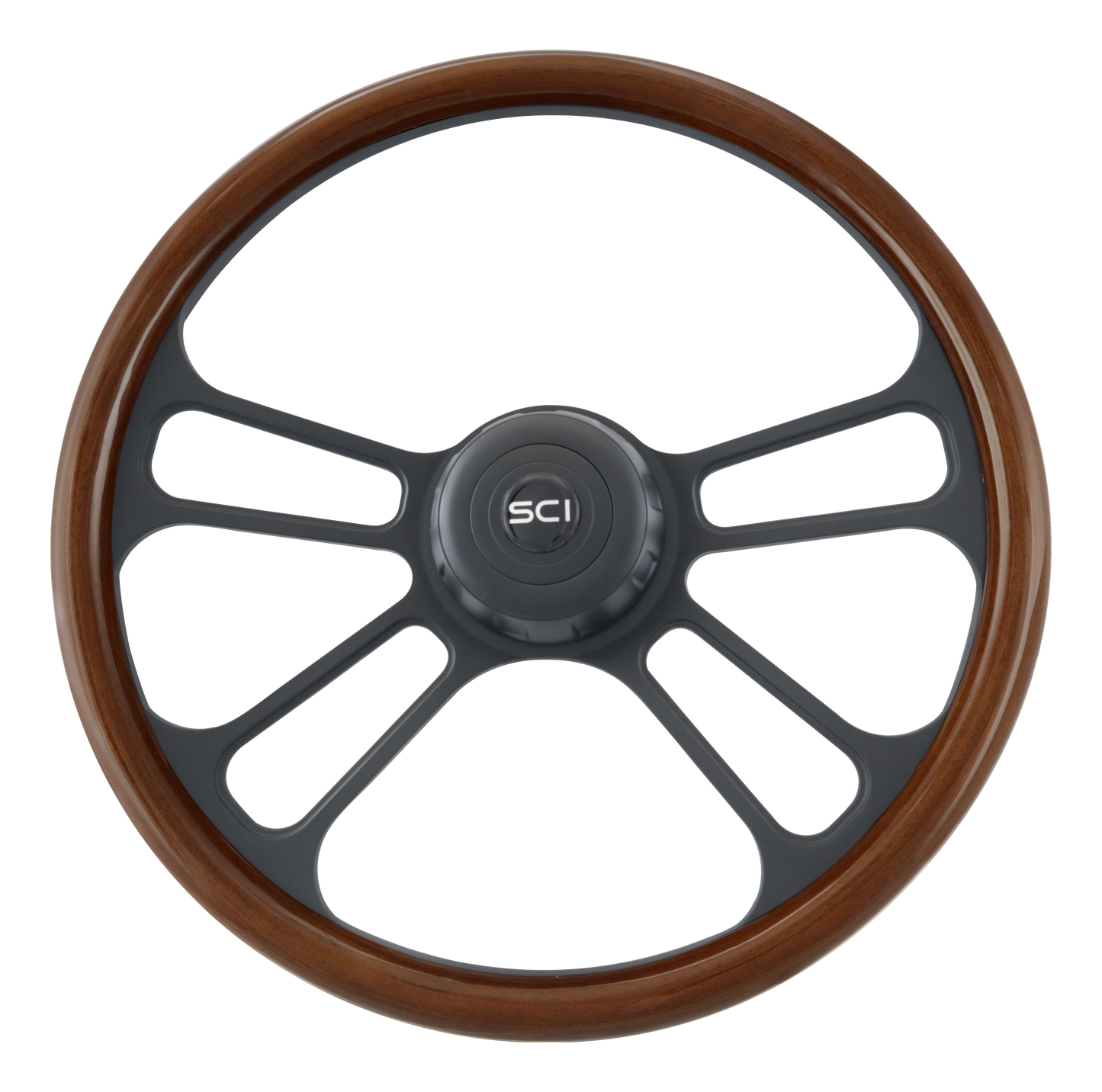 18" Wood Steering Wheel Black Matte 4-Spoke - Phoenix