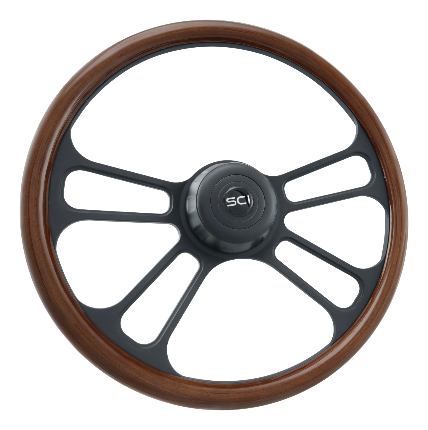 18" Wood Steering Wheel Black Matte 4-Spoke - Phoenix