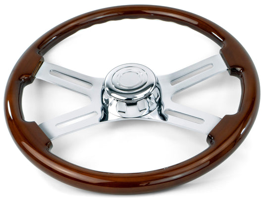 18” WOOD STEERING WHEEL WITH 4 CHROME SPOKES