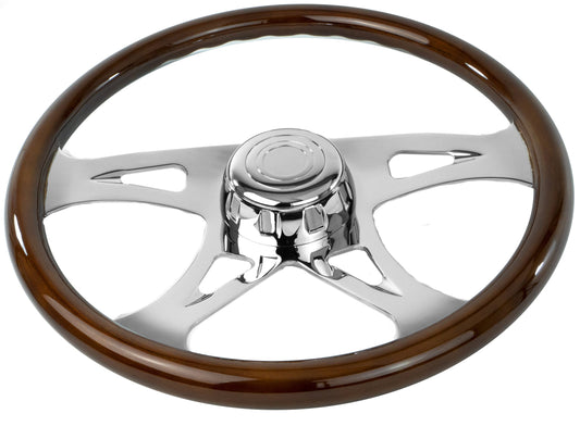 18” WOOD STEERING WHEEL WITH CHROME VIBRANT DESIGN SPOKES