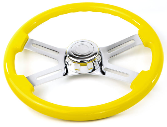 18” YELLOW WOOD STEERING WHEEL WITH 4 CHROME SPOKES