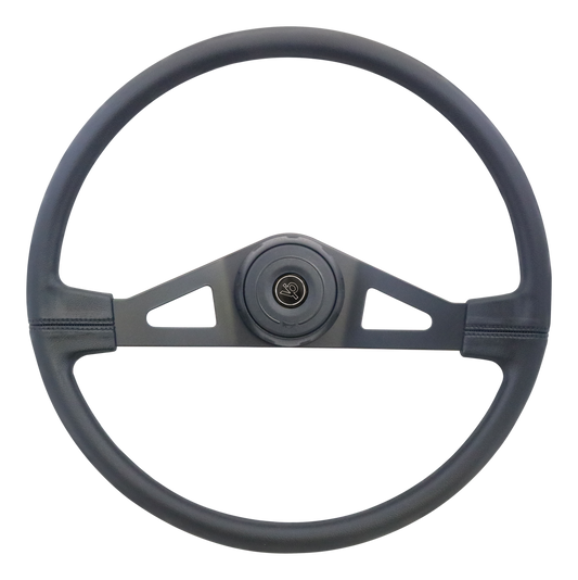 20" Polyurethane Rim Steering Wheel (3 holes), Black 2-Spoke w/Triangle Cut Outs, Black Textured Bezel, VIP Black H.B