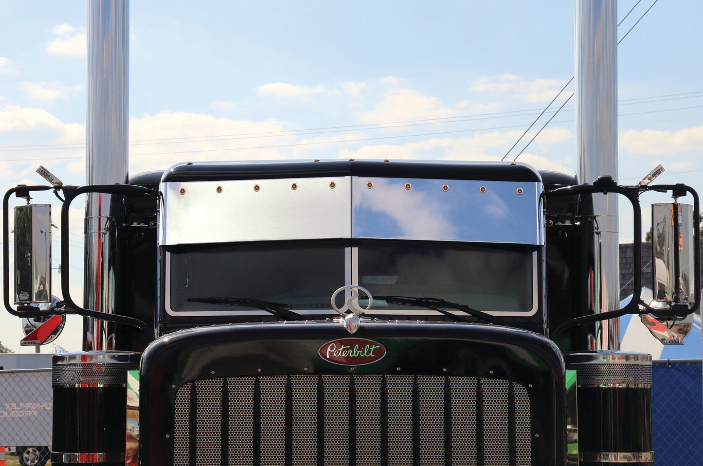 35910RW - Visor 11"  Post Mount Darwin Mirrors Peterbilt 386 Ultra Flat  2005+ Cab Mounted Mirrors