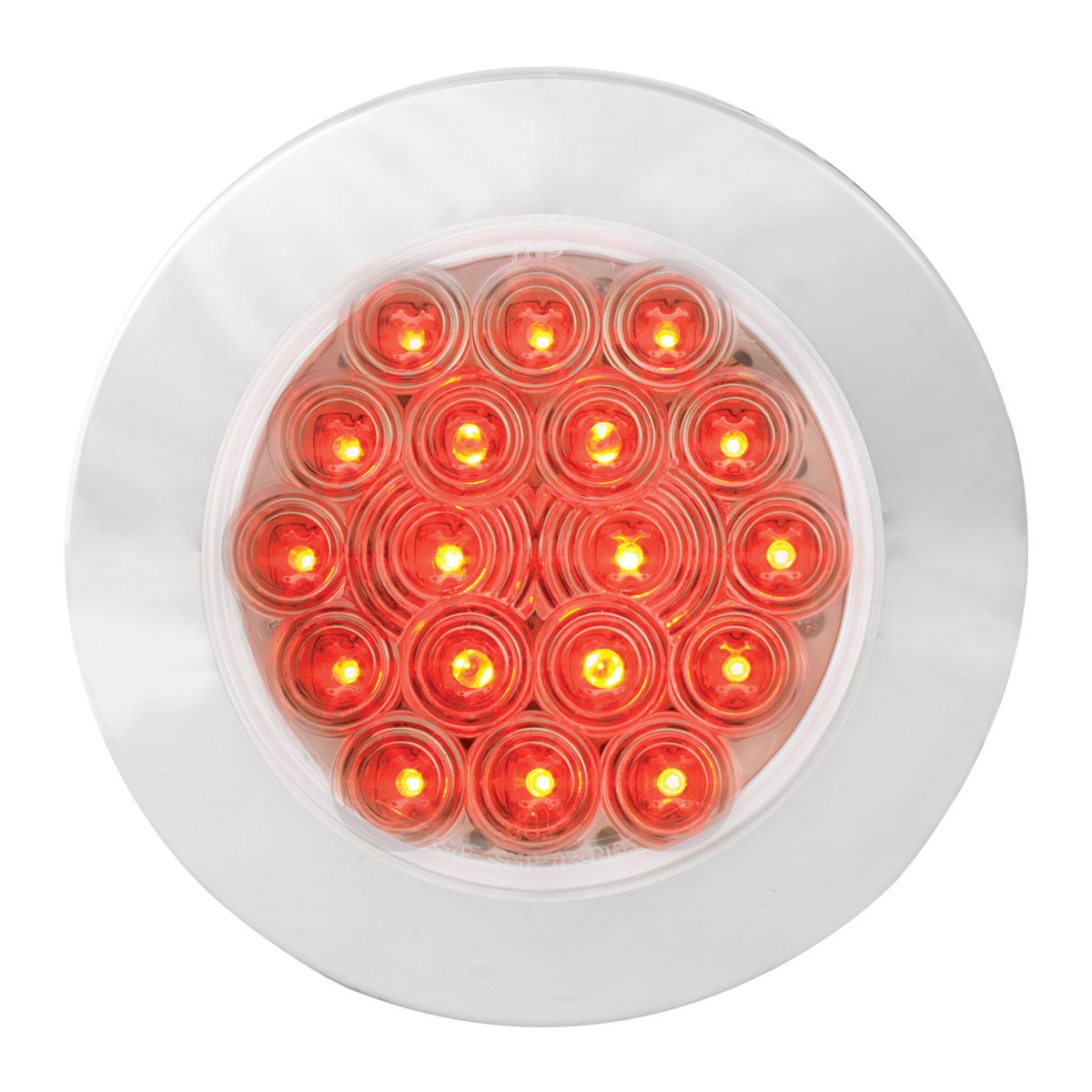 4" Fleet Flange Mount LED Stop Light w Chrome Twist & Lock Bezel-3 Pin (Clear/Red)