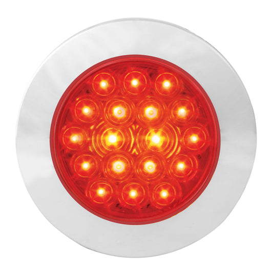 4" Fleet Flange Mount LED Stop Light with Chrome Twist & Lock Bezel. Red/Red Chrome bezel