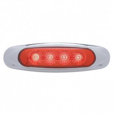 4 Red Led Reflector Marker Light W/ Chrome Plastic Bezel - Red Lens