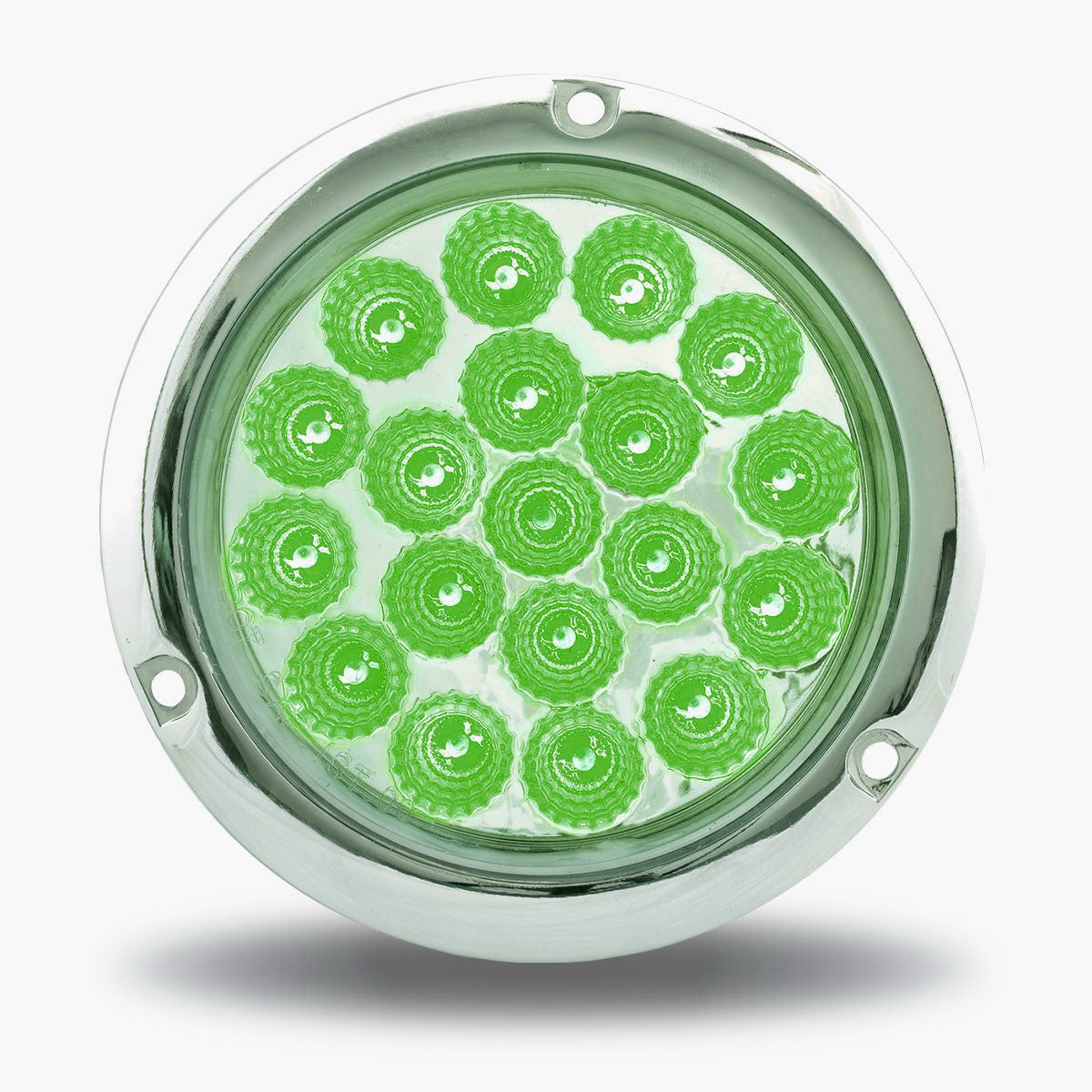 4" Red Stop, Turn & Tail To Green Auxiliary Round Flange Mount Dual LED Light - 19 Diodes