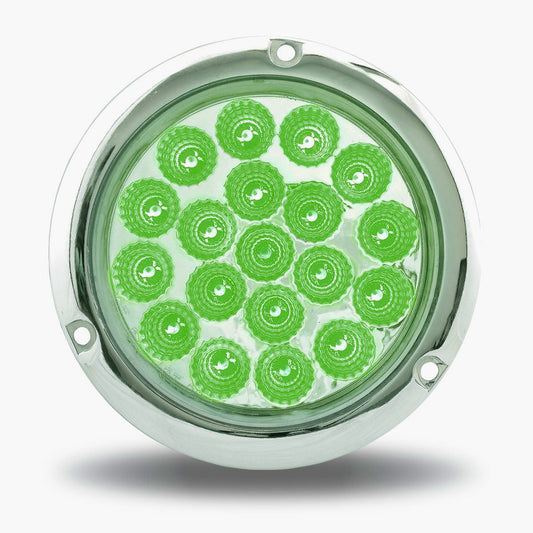 4" Red Stop, Turn & Tail To Green Auxiliary Round Flange Mount Dual LED Light - 19 Diodes