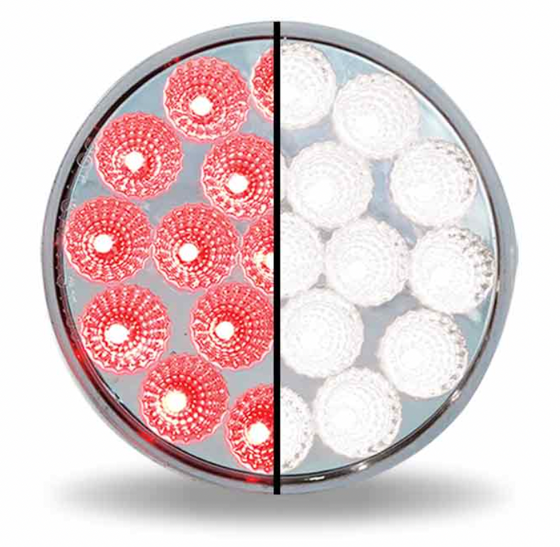 4″ Red Stop, Turn & Tail to White Back Up Round LED Light – 19 Diodes