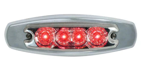 5” Oval 4 LED Flush Mount Marker Light (2 Prong) Red/ Chrome