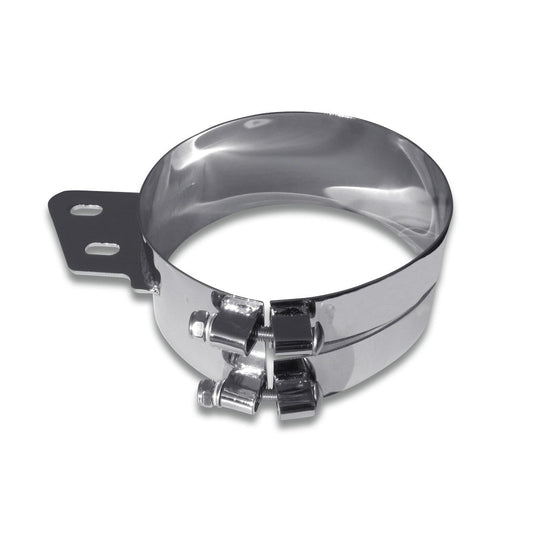 8" Chrome Plated Stainless Steel Wide Band Clamp w/ Angled Mounting Plate