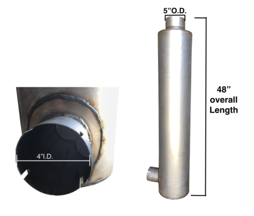 Aluminized Muffler 9” Diameter With 4” I.D Side Intake , 5” O.D. And 48” Overall Lenght