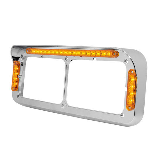 Amber / Amber LED Dual Rectangular Headlight Bezel With Visor