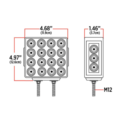 Amber/Red Turn & Marker to Purple Auxiliary Square Reflector Double Face LED Light – Double Post | 38 Diodes | Clear Lens