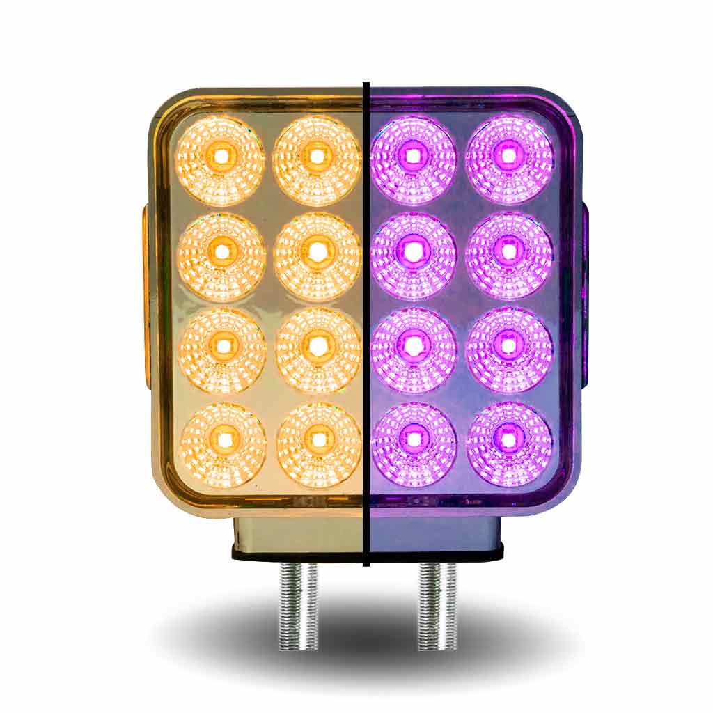 Amber / Red Turn Signal & Marker to Purple Auxiliary Square Double Face LED Fender Light