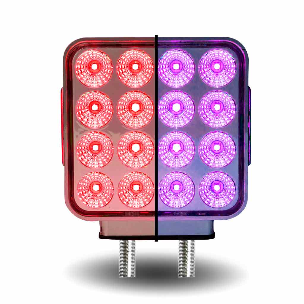 Amber / Red Turn Signal & Marker to Purple Auxiliary Square Double Face LED Fender Light