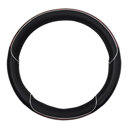 Avenger 18" Steering Wheel Cover (Black/ Brown Wood)